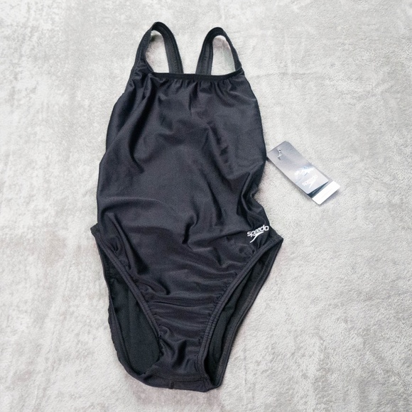 Speedo Women's 8/34 Black Swimsuit One Piece Prolt Super Pro Solid NWT - Picture 3 of 12